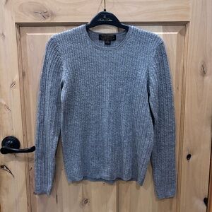 Brooks Brothers 100% Merino Wool Cable-Knit Ribbed Grey Sweater